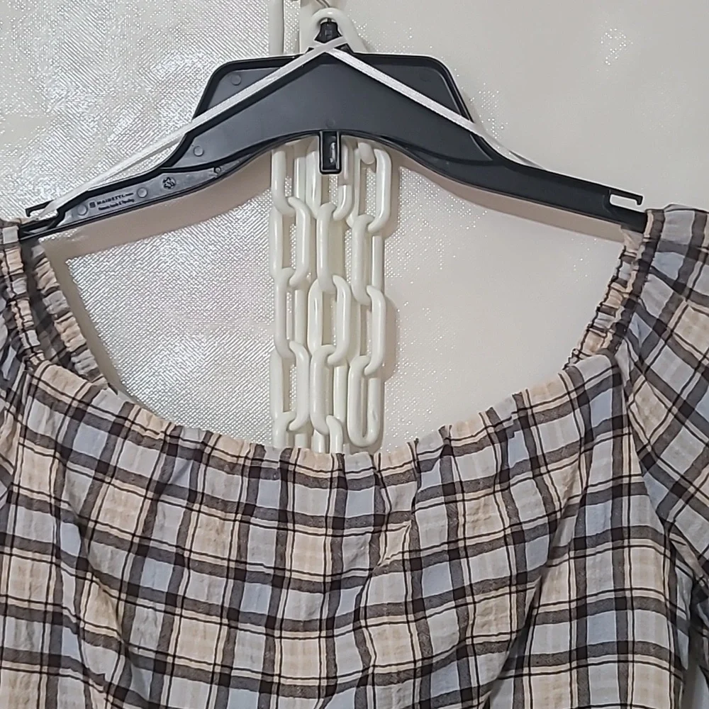 Zara Women's Plaid Long Sleeve Crop Black & White Top‎ Size Medium NEW WITH TAGS